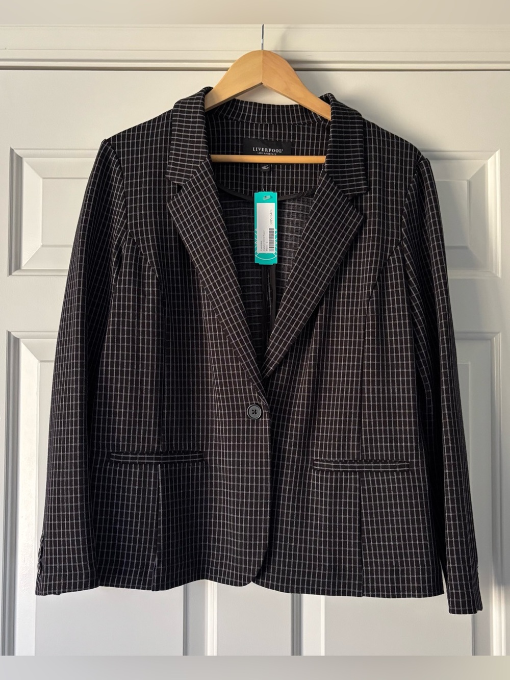 Stitch Fix Liverpool Aspen Black Windowpane Pattern Fitted Single-Button Blazer